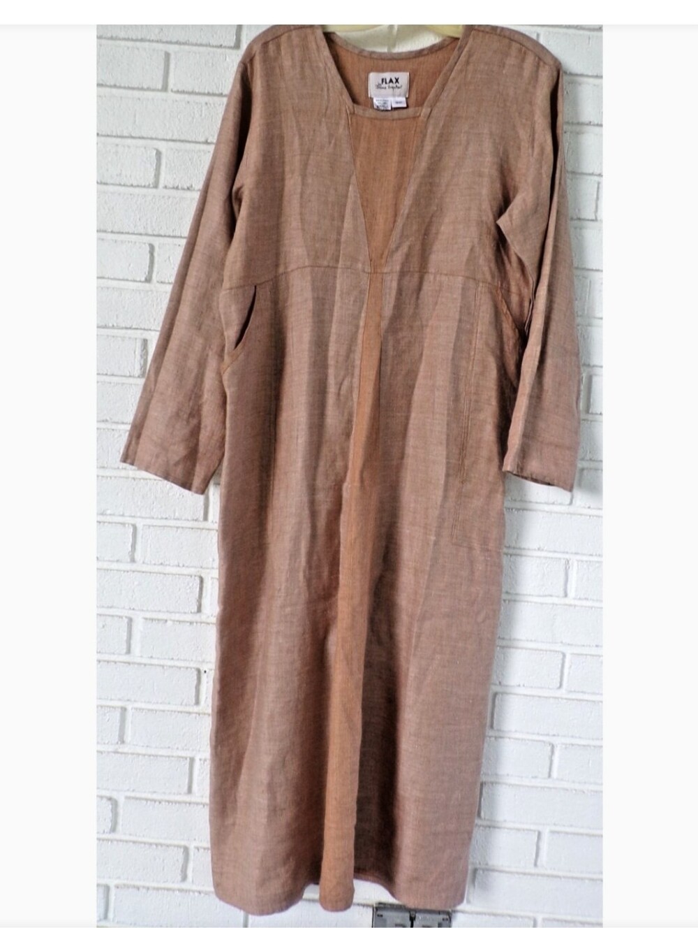 FLAX by Jeanne Engelhart Rust Burgundy Linen Maxi Long sleeve Dress XL Large